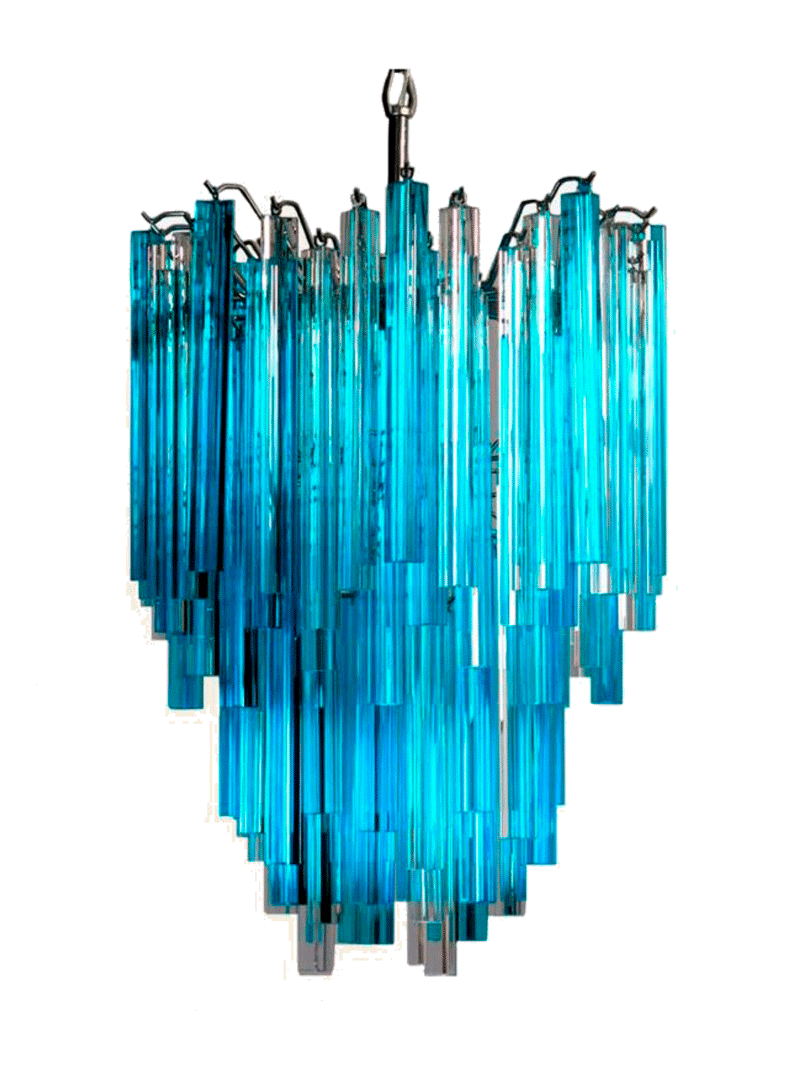 Murano ljuskrona - Triedri- 92 prismer - blå / klar