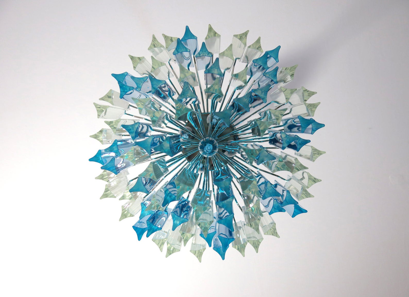 Murano lysekrone - Triedri- 92 prismer - blå/klar